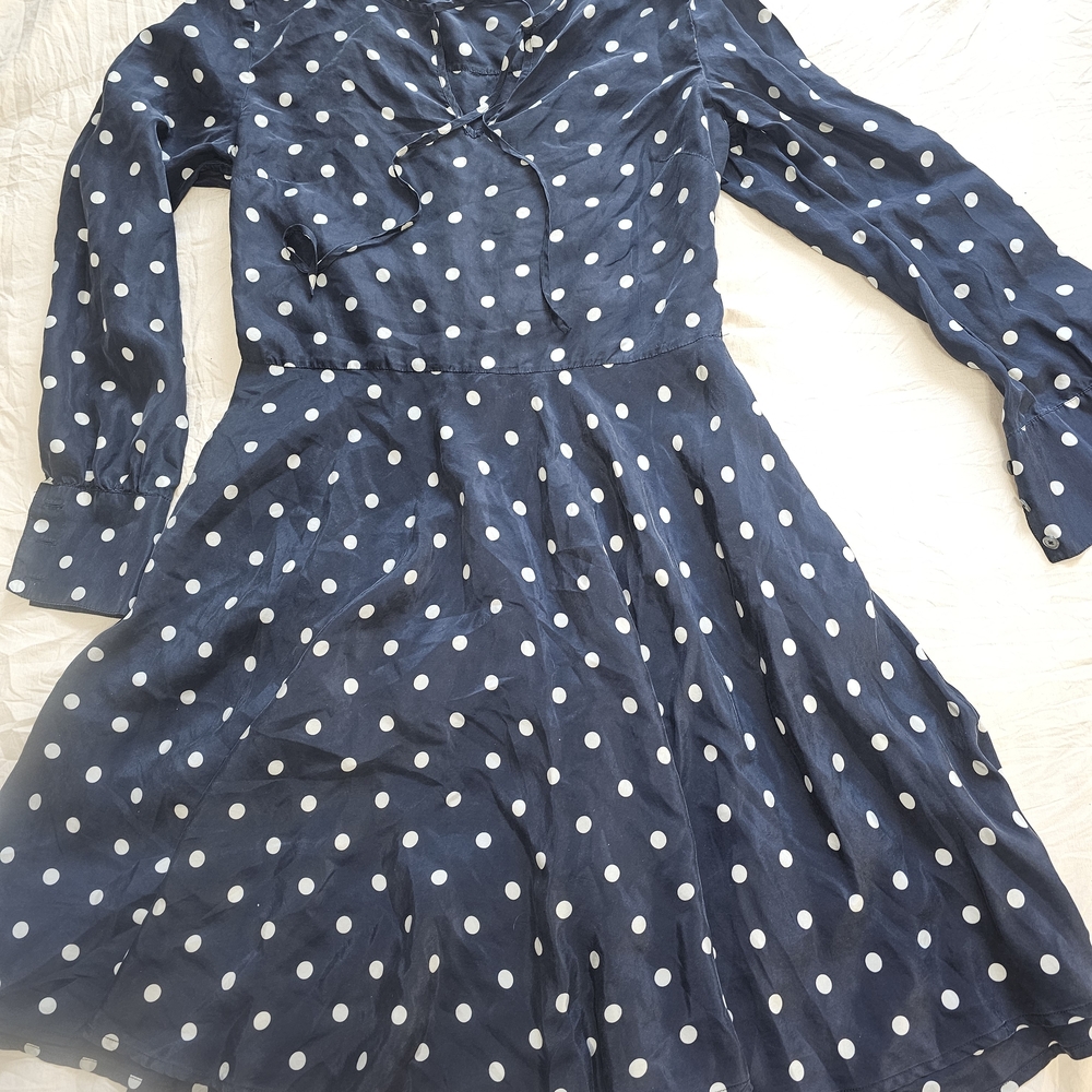 Brooks Brothers Silk Polka Dot Dress Size 10 Black White Tie Neck